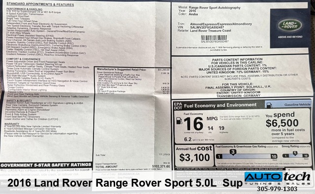 2016 Land Rover Range Rover Sport 5.0L Supercharged Autobiography